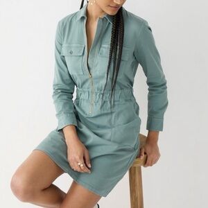 J. Crew Long Sleeve Zip Front Chino Dress Mini Dress Faded Fatigue Sage Green 4